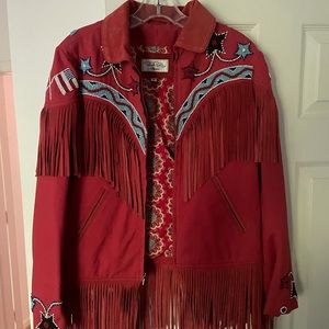 Tasha Polizzi red beaded fringe coat